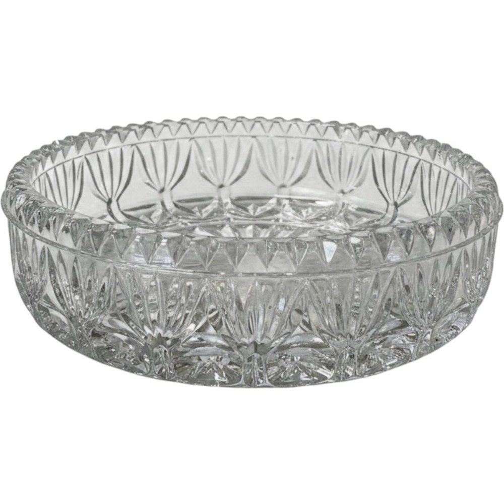 Vintage Clear Cut Glass Round Bowl Sunburst Star 3 Candle Holder Centerpiece